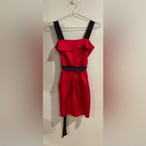 bebe Red Mini Dress belted satin
